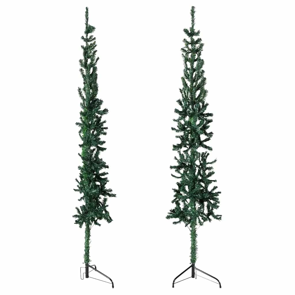 Tanka umjetna polovica božićnog drvca sa stalkom zelena 210 cm