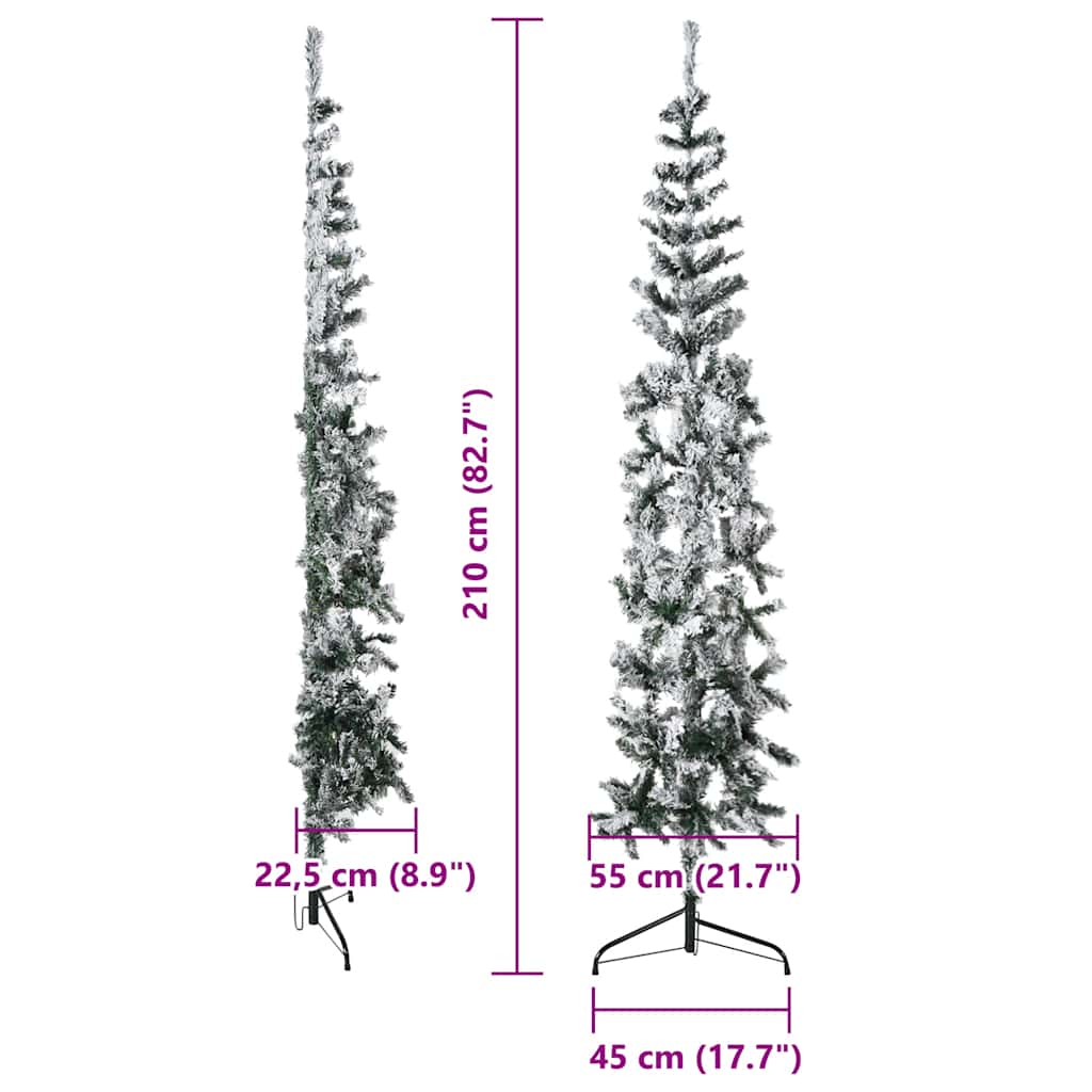 Tanka umjetna polovica božićnog drvca sa snijegom 210 cm