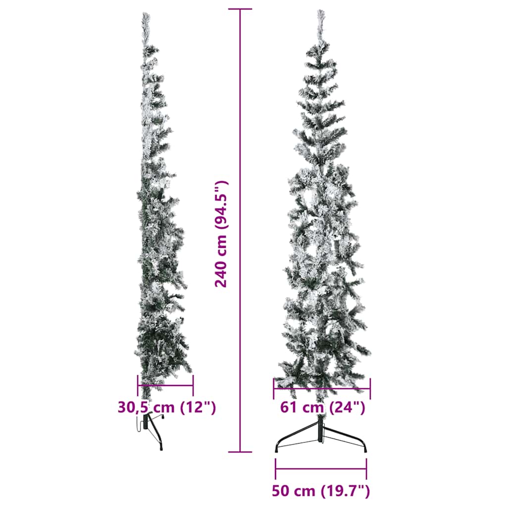 Tanka umjetna polovica božićnog drvca sa snijegom 240 cm