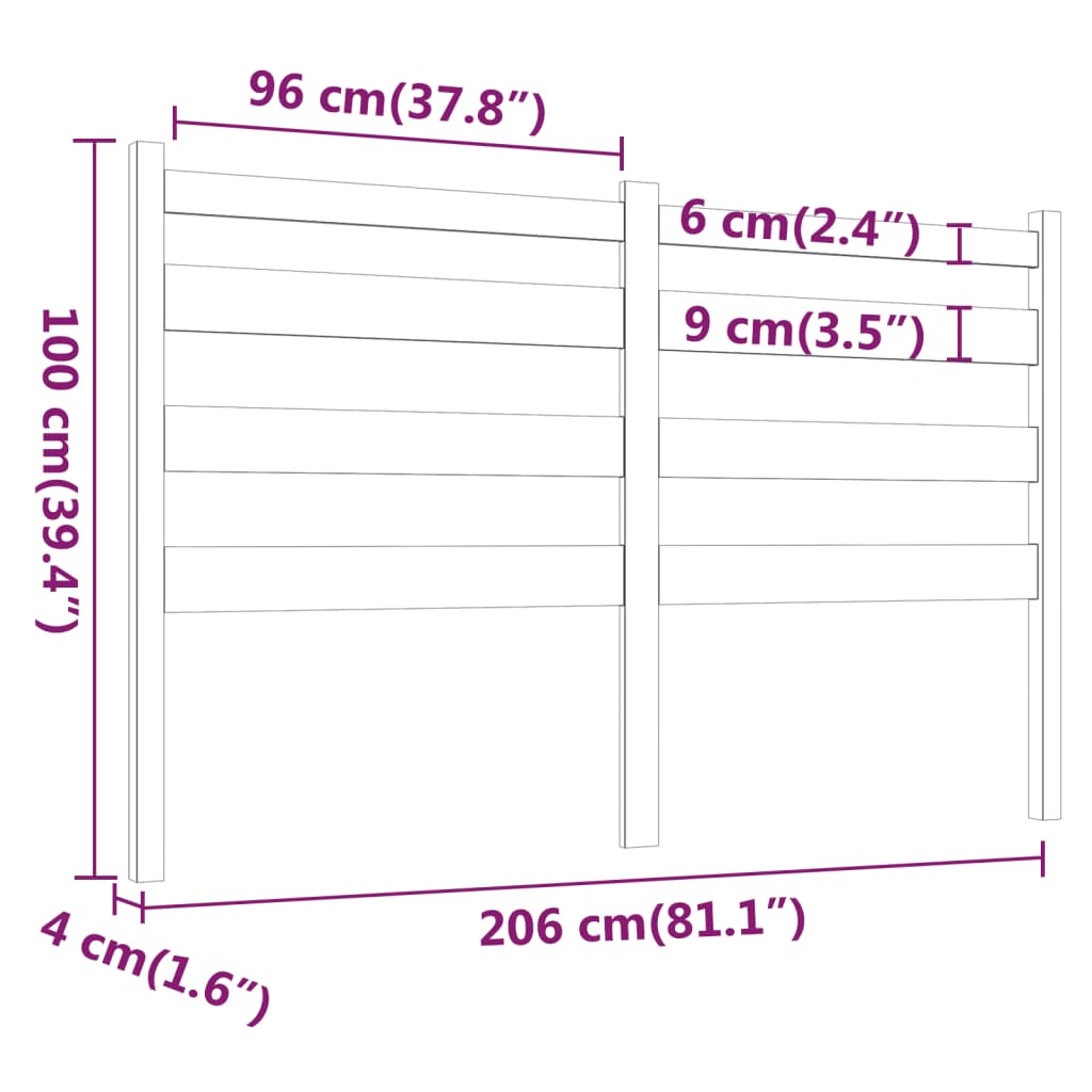 Uzglavlje za krevet crno 206 x 4 x 100 cm od masivne borovine