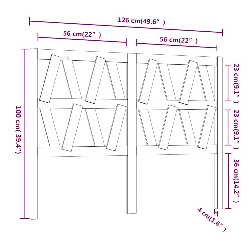 Uzglavlje za krevet sivo 126 x 4 x 100 cm od masivne borovine