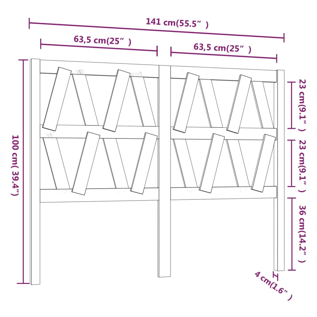 Uzglavlje za krevet 141 x 4 x 100 cm od masivne borovine