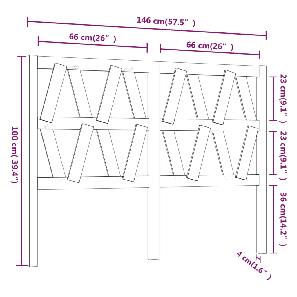 Uzglavlje za krevet bijelo 146 x 4 x 100 cm od masivne borovine