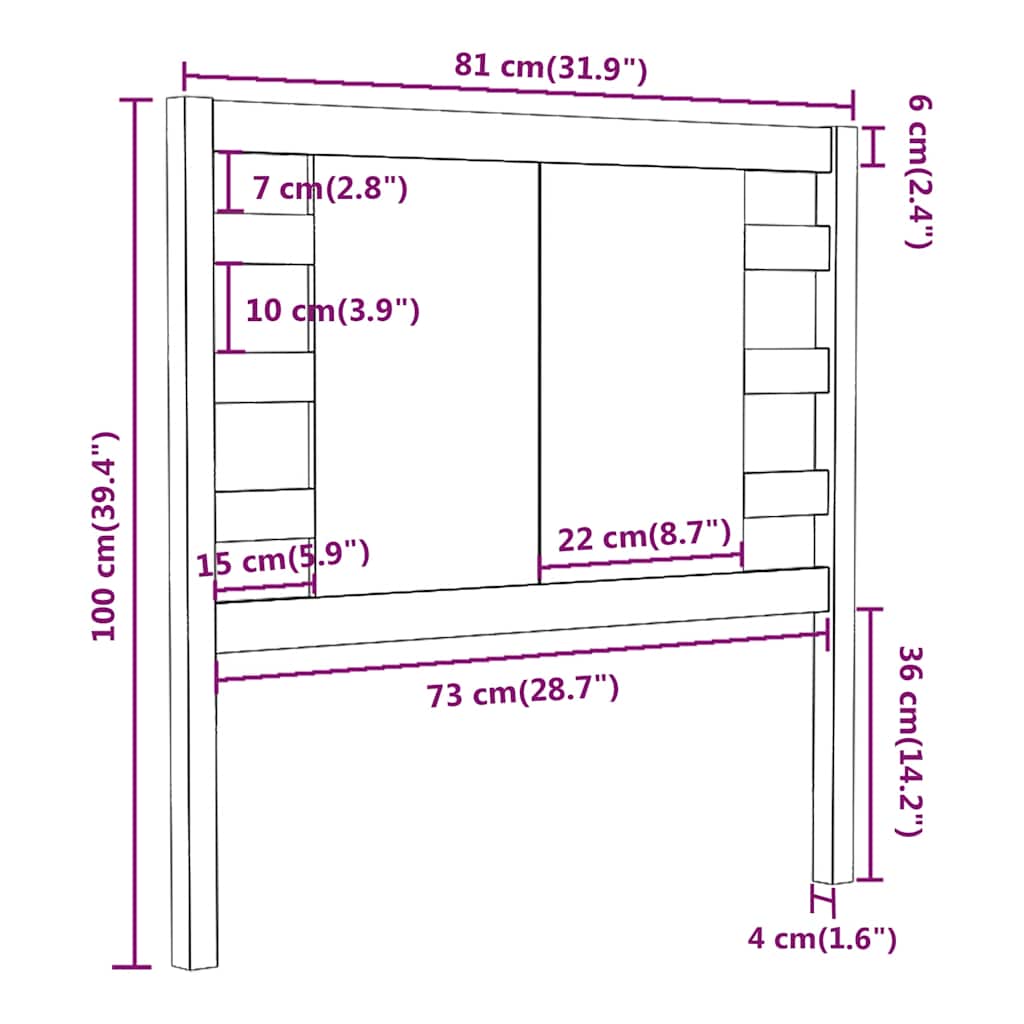 Uzglavlje sivo 81 x 4 x 100 cm od masivne borovine