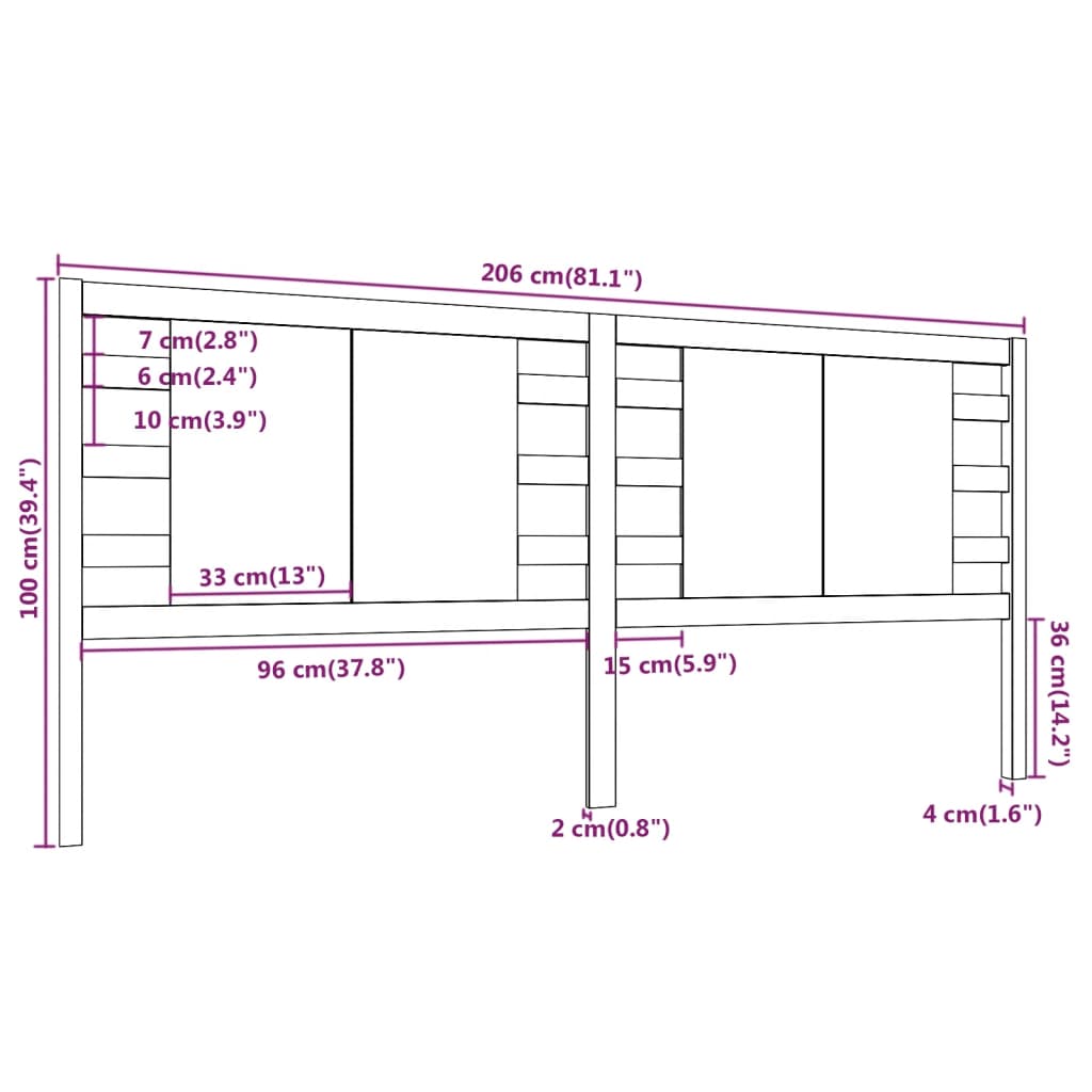 Uzglavlje sivo 206 x 4 x 100 cm od masivne borovine