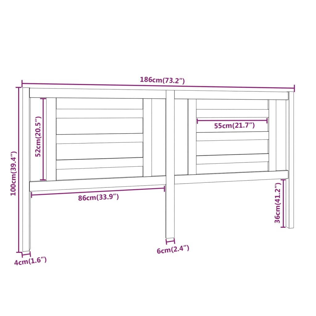 Uzglavlje za krevet bijelo 186 x 4 x 100 cm od masivne borovine