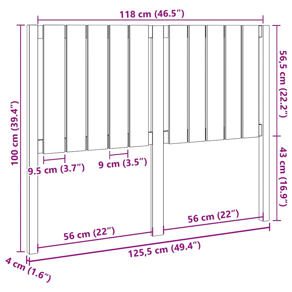 Uzglavlje za krevet 125,5 x 4 x 100 cm od masivne borovine