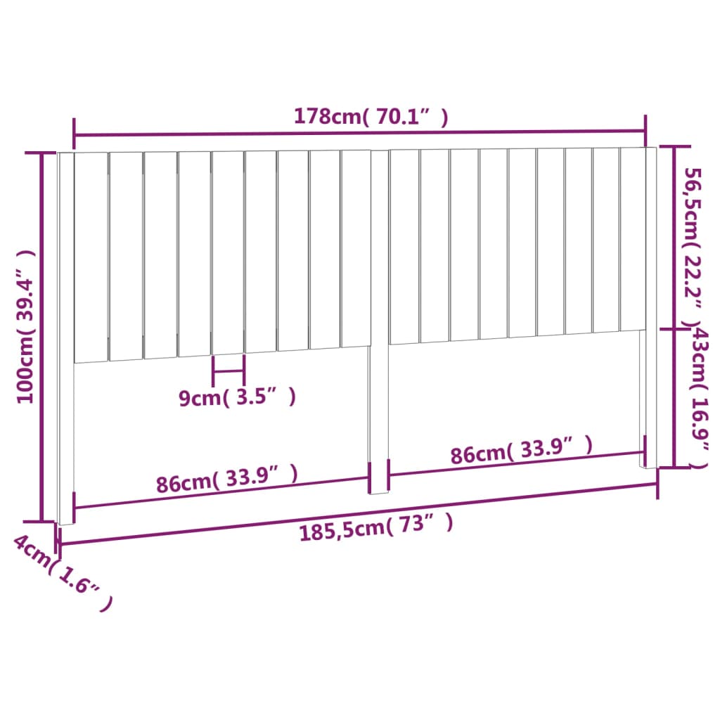 Uzglavlje za krevet 185,5 x 4 x 100 cm od masivne borovine