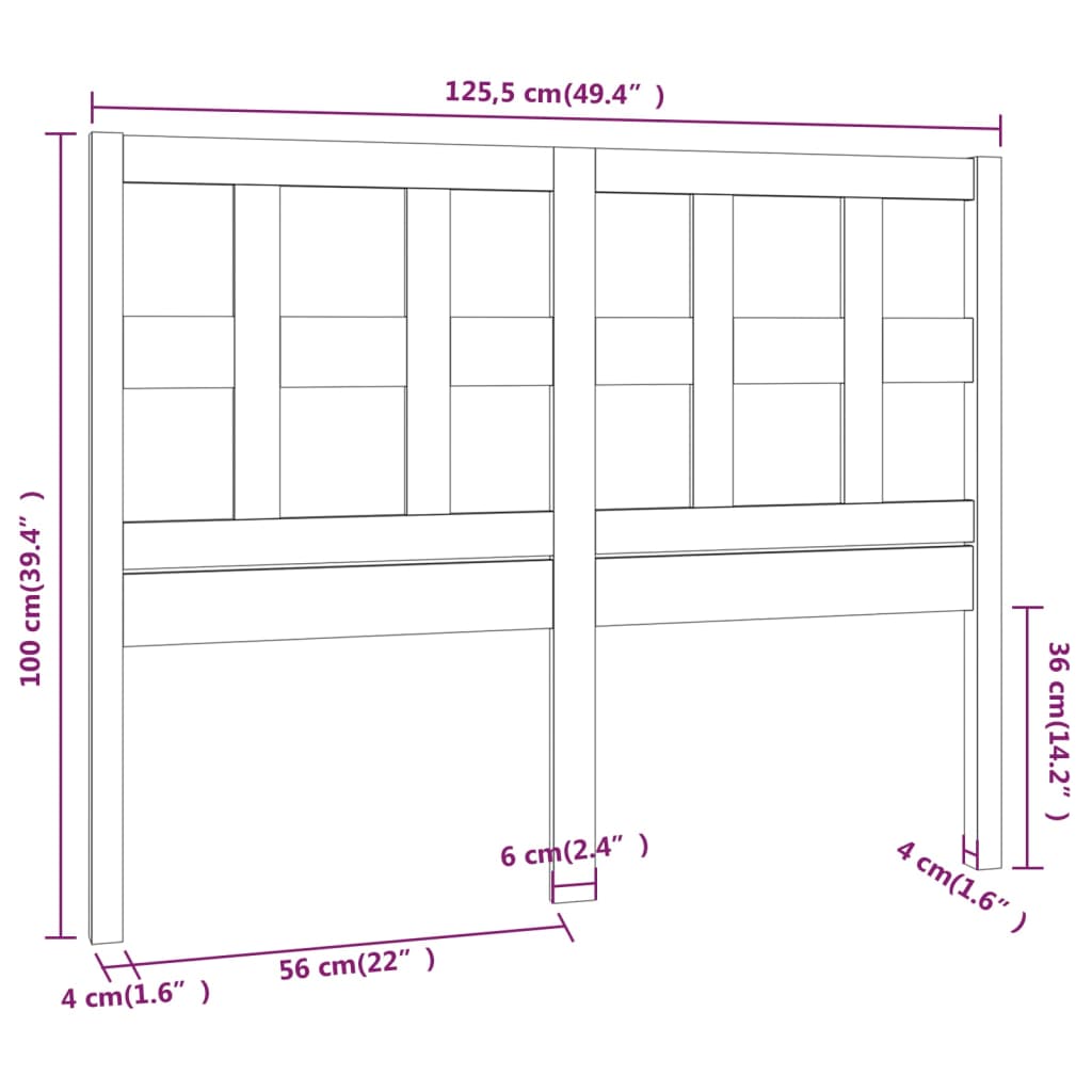Uzglavlje za krevet boja meda 125,5x4x100 cm masivna borovina