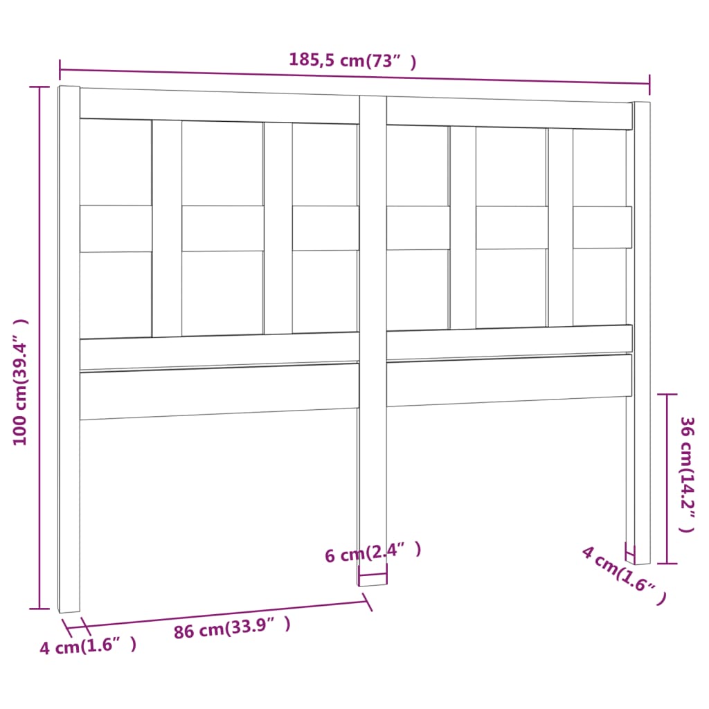 Uzglavlje za krevet boja meda 185,5x4x100 cm masivna borovina