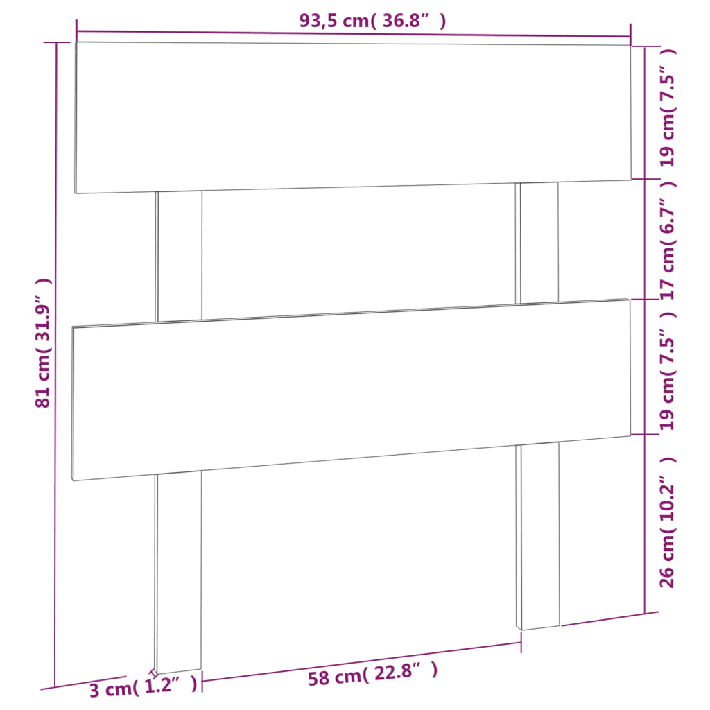 Uzglavlje za krevet crno 93,5 x 3 x 81 cm od masivne borovine