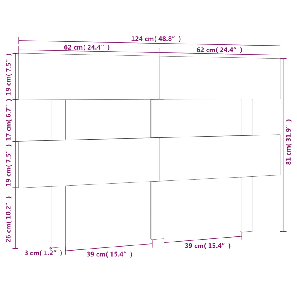 Uzglavlje za krevet bijelo 124 x 3 x 81 cm od masivne borovine