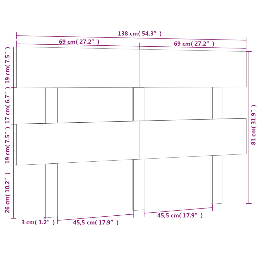 Uzglavlje za krevet crno 138 x 3 x 81 cm od masivne borovine