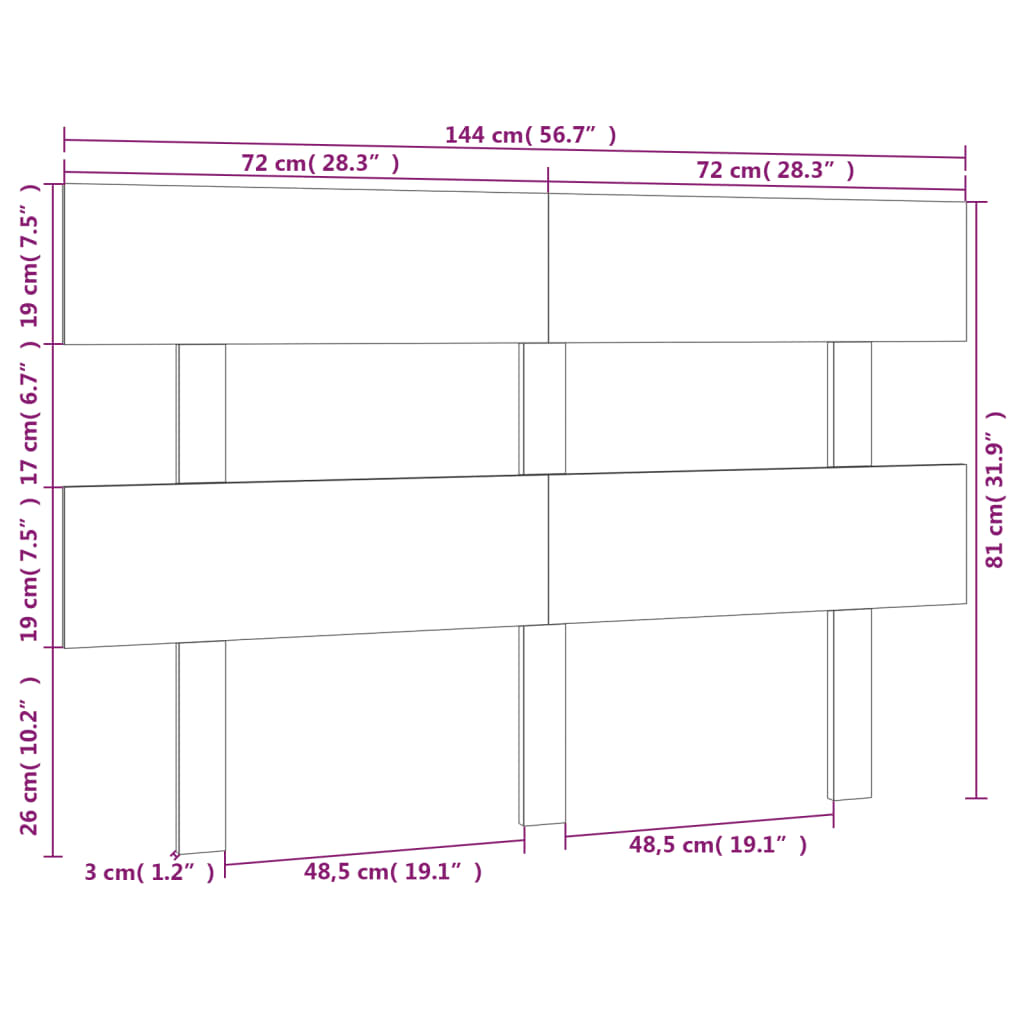 Uzglavlje za krevet 144 x 3 x 81 cm od masivne borovine