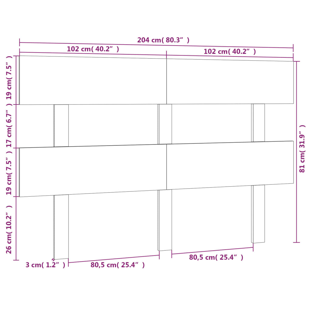 Uzglavlje za krevet 204 x 3 x 81 cm od masivne borovine