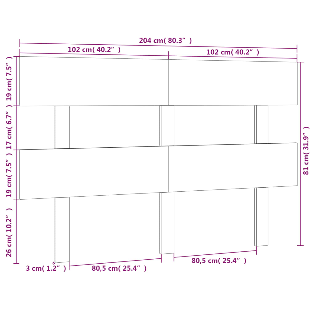 Uzglavlje za krevet boja meda 204 x 3 x 81 cm masivna borovina