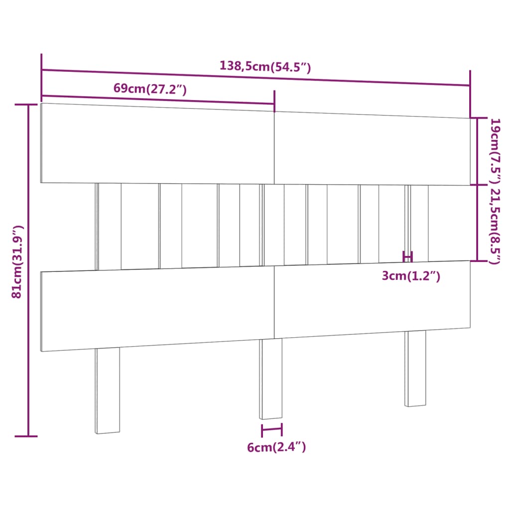 Uzglavlje za krevet sivo 138,5 x 3 x 81 cm od masivne borovine