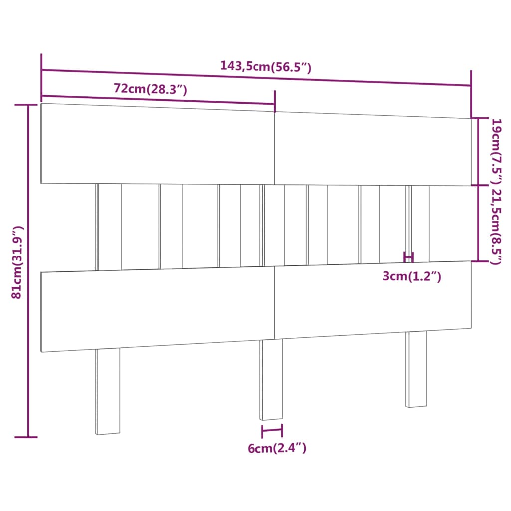 Uzglavlje za krevet 143,5 x 3 x 81 cm od masivne borovine