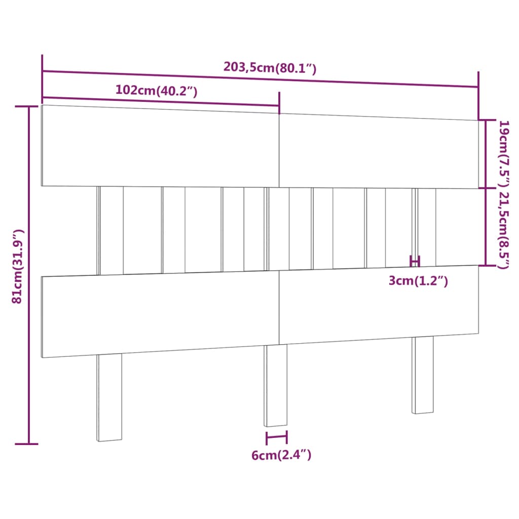 Uzglavlje za krevet bijelo 203,5x3x81 cm od masivne borovine