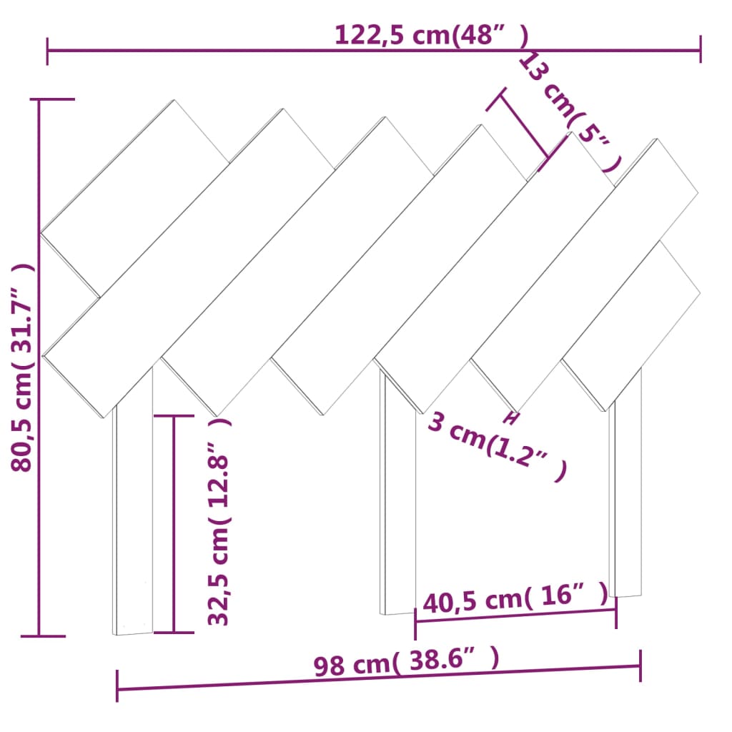 Uzglavlje za krevet Crno 122,5x3x80,5 cm od masivne borovine