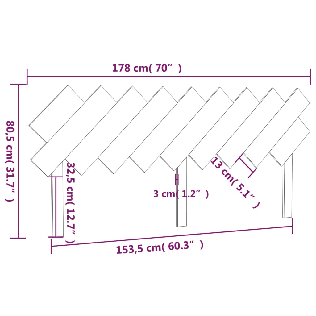 Uzglavlje za krevet Crno 178x3x80,5 cm od masivne borovine
