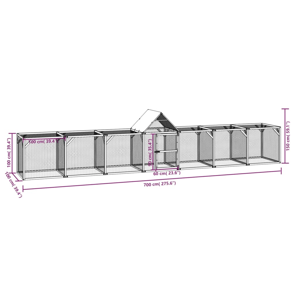 Kokošinjac 700 x 100 x 150 cm od impregnirane masivne borovine