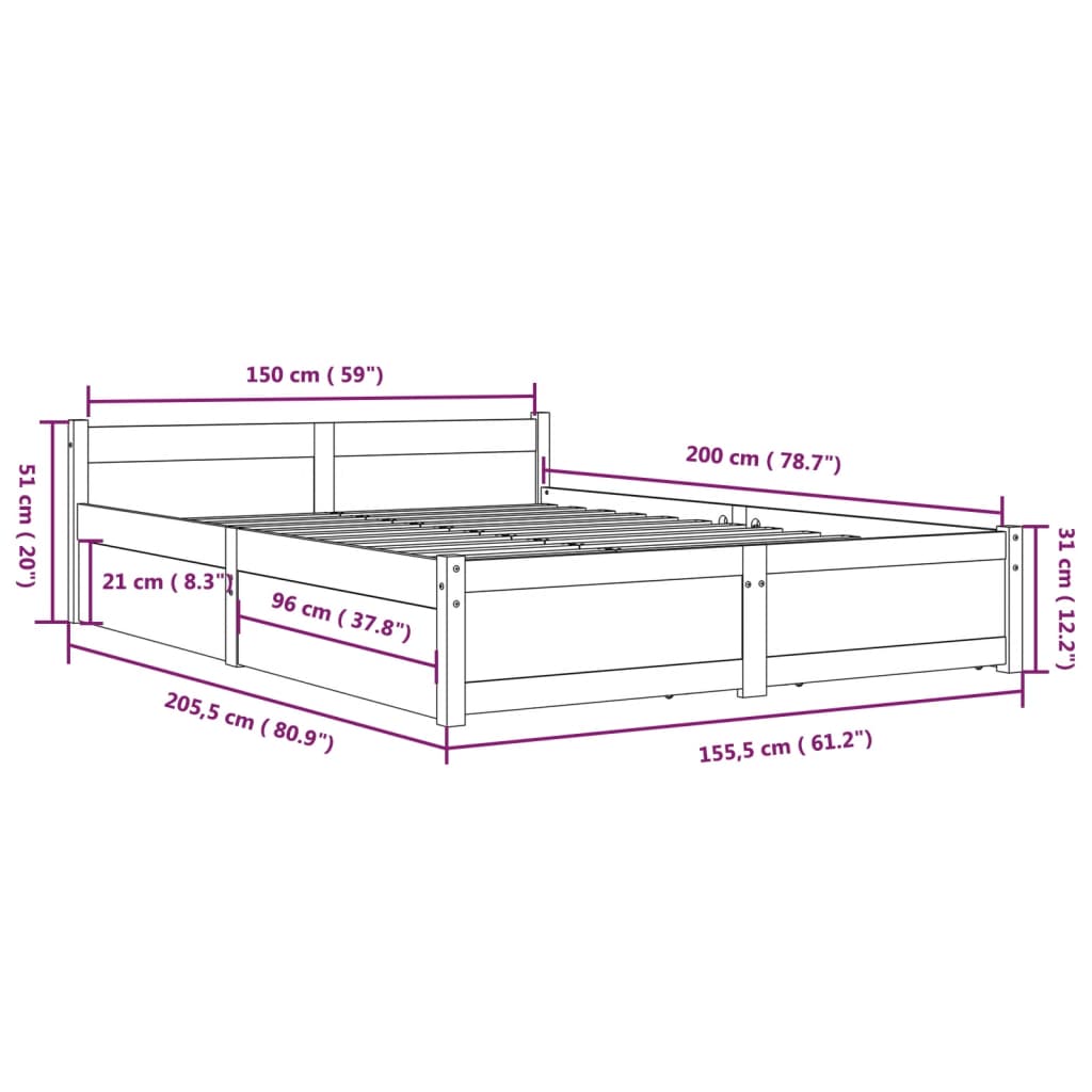 Okvir za krevet s ladicama bijeli 150x200 cm veliki bračni