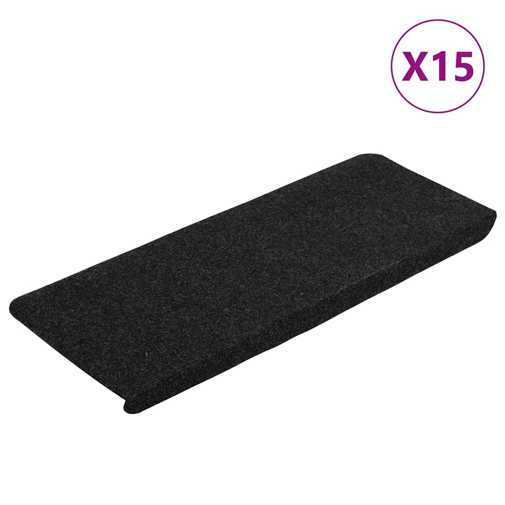 Samoljepljivi otirači za stepenice 15 kom 65x24,5x3,5 cm crni