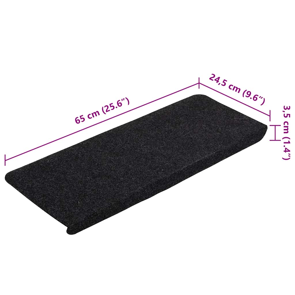 Samoljepljivi otirači za stepenice 15 kom 65x24,5x3,5 cm crni