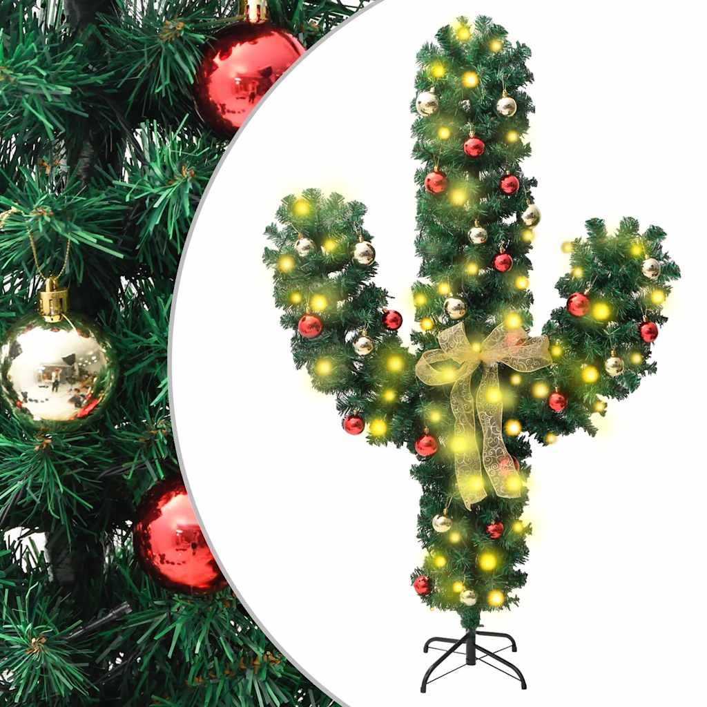 Božićni kaktus sa stalkom i LED žaruljama zeleni 210 cm PVC