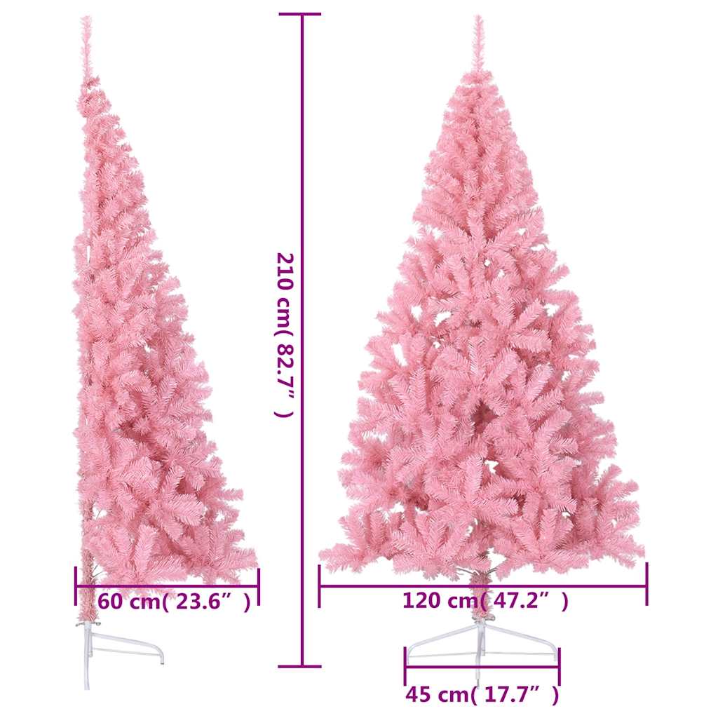 Umjetna polovica božićnog drvca sa stalkom ružičasta 210 cm PVC