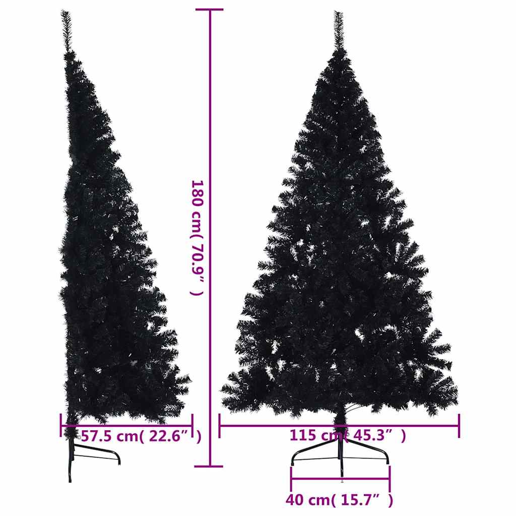 Umjetna polovica božićnog drvca sa stalkom crna 180 cm PVC
