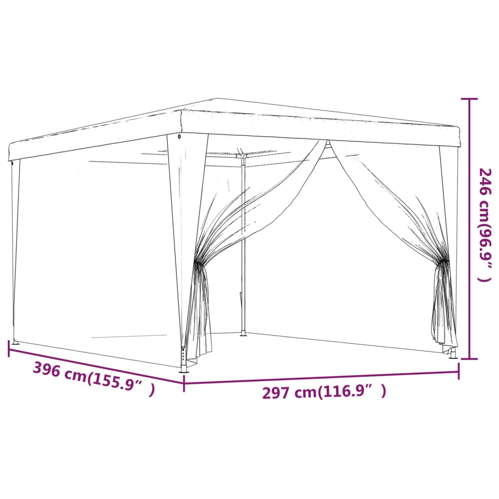 Šator za zabave s 4 mrežasta bočna zida zeleni 3 x 4 m HDPE