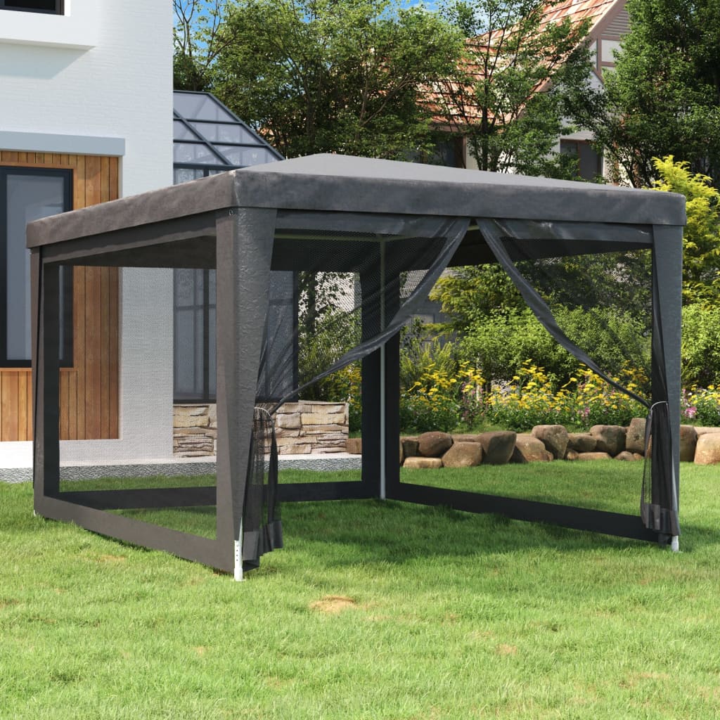 Šator za zabave s 4 mrežasta bočna zida antracit 3 x 4 m HDPE