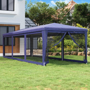 Šator za zabave s 8 mrežastih bočnih zidova plavi 3 x 9 m HDPE