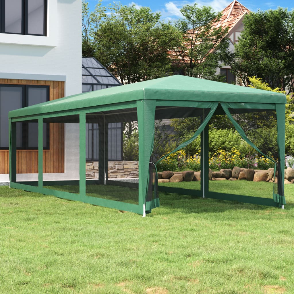 Šator za zabave s 8 mrežastih bočnih zidova zeleni 3 x 9 m HDPE