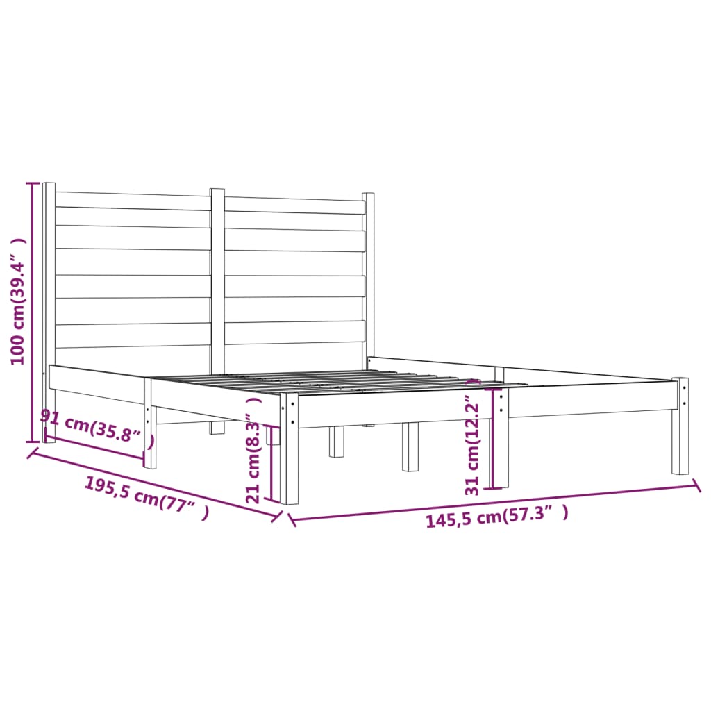 Okvir za krevet od masivne borovine crni 140 x 190 cm