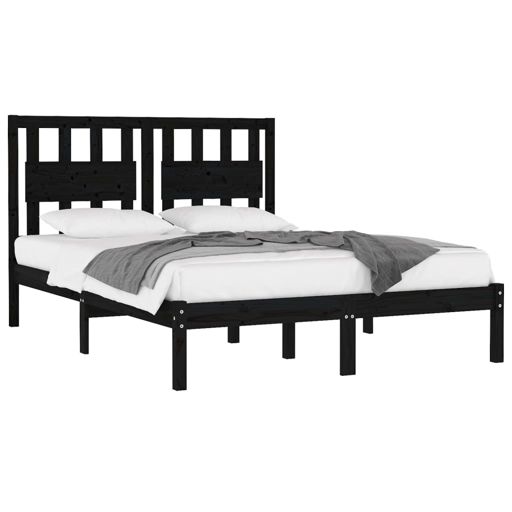 Okvir za krevet od masivne borovine crni 140 x 190 cm