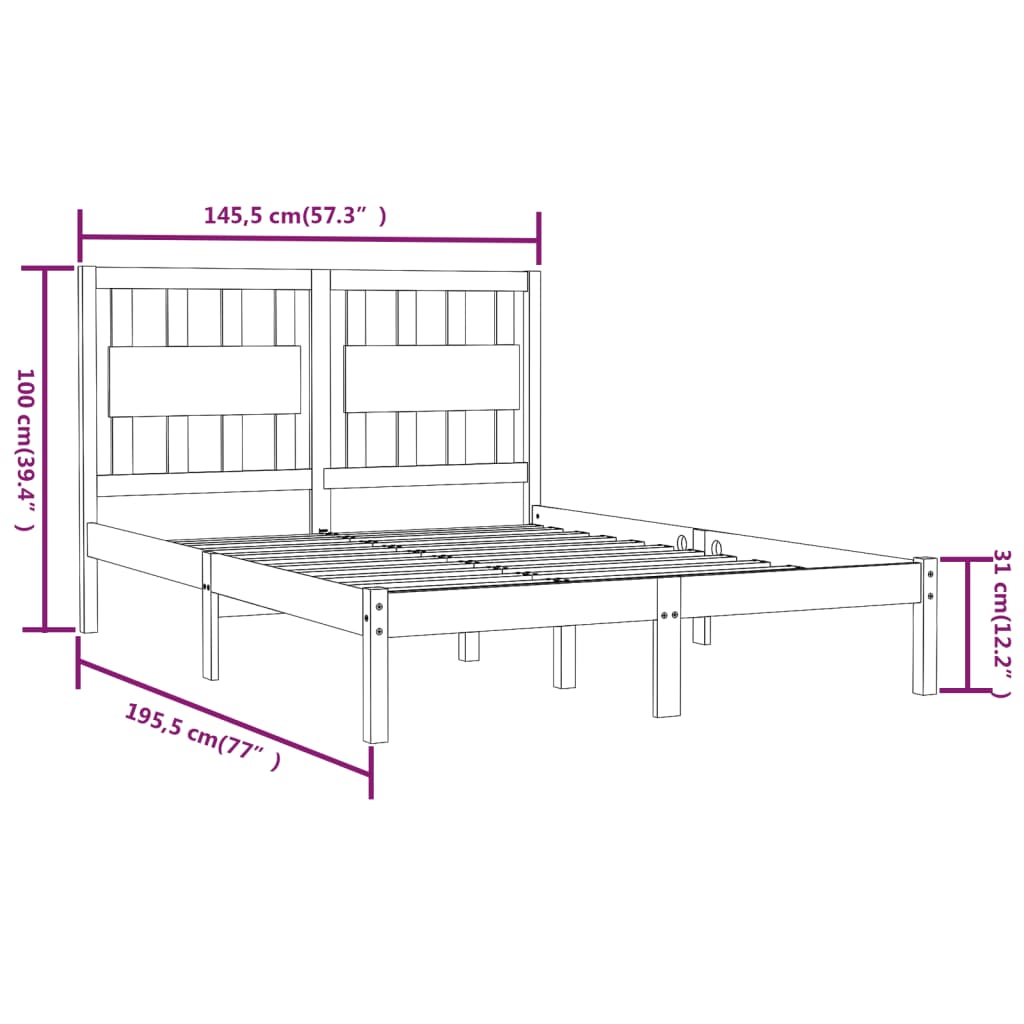 Okvir za krevet od masivne borovine crni 140 x 190 cm
