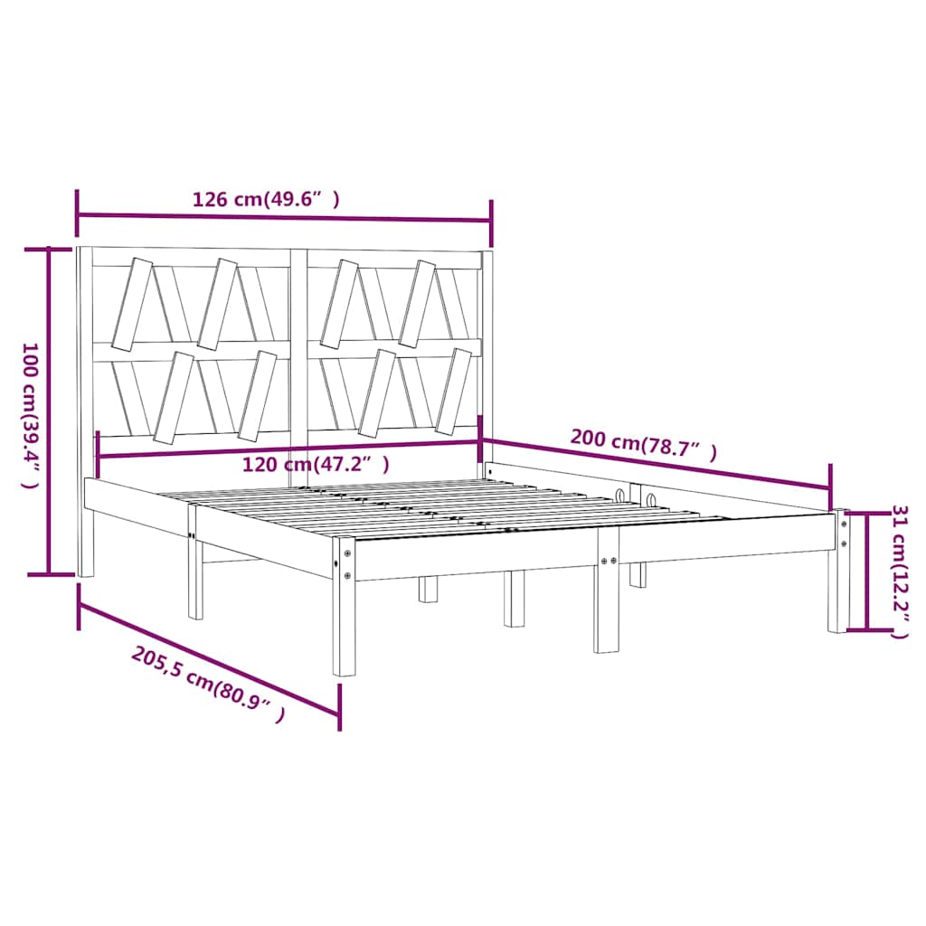 Okvir za krevet od masivne borovine bijeli 120 x 200 cm