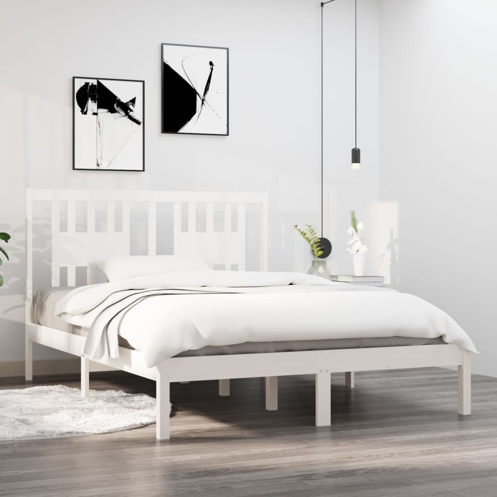 Okvir za krevet od masivne borovine bijeli 140 x 190 cm