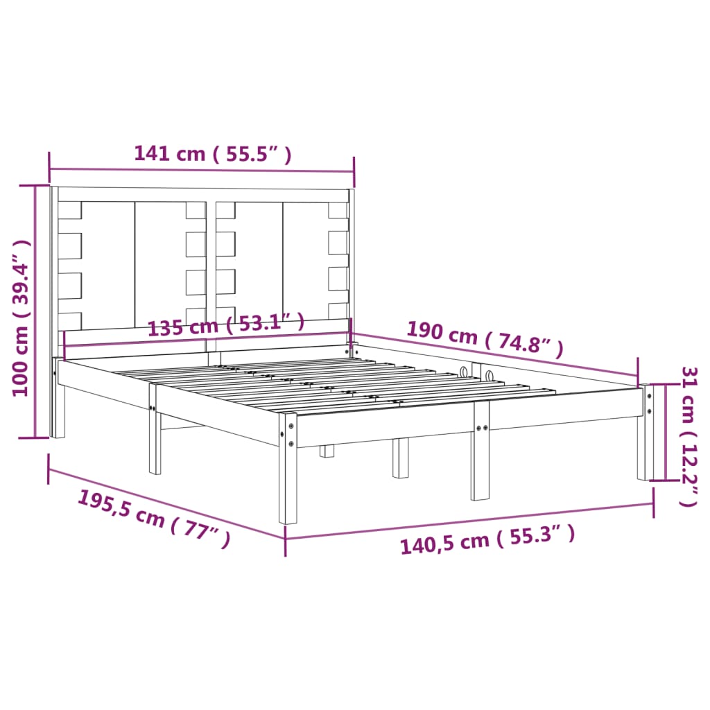 Okvir za krevet od masivnog drva 135 x 190 cm bračni