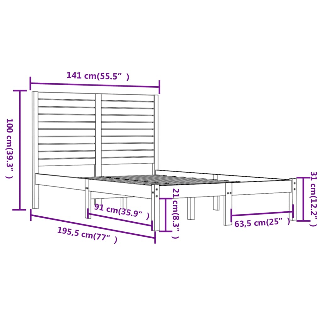 Okvir za krevet od masivnog drva bijeli 135x190 cm bračni