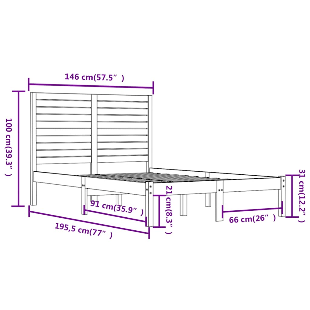 Okvir za krevet od masivnog drva crni 140 x 190 cm