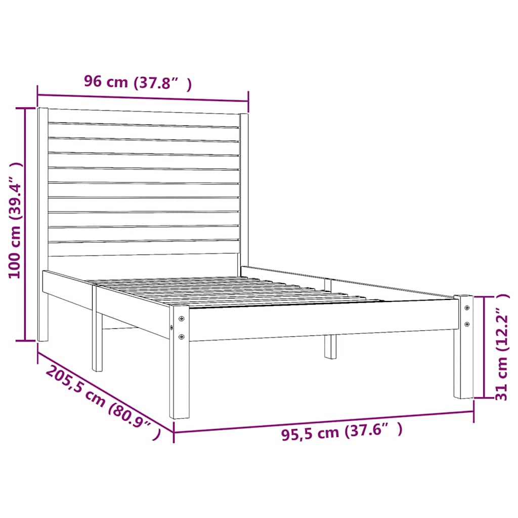 Okvir za krevet od masivnog drva 90 x 200 cm