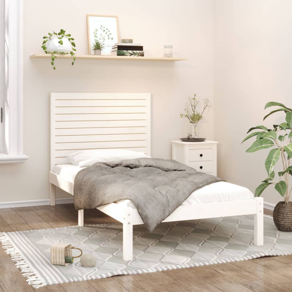 Okvir za krevet od masivne borovine bijeli 90 x 200 cm