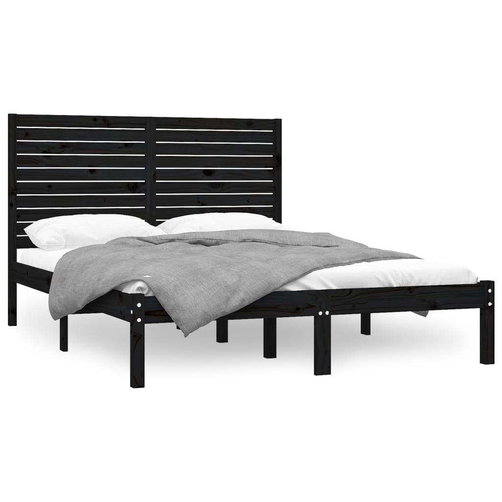 Okvir za krevet od masivnog drva crni 150 x 200 cm veliki
