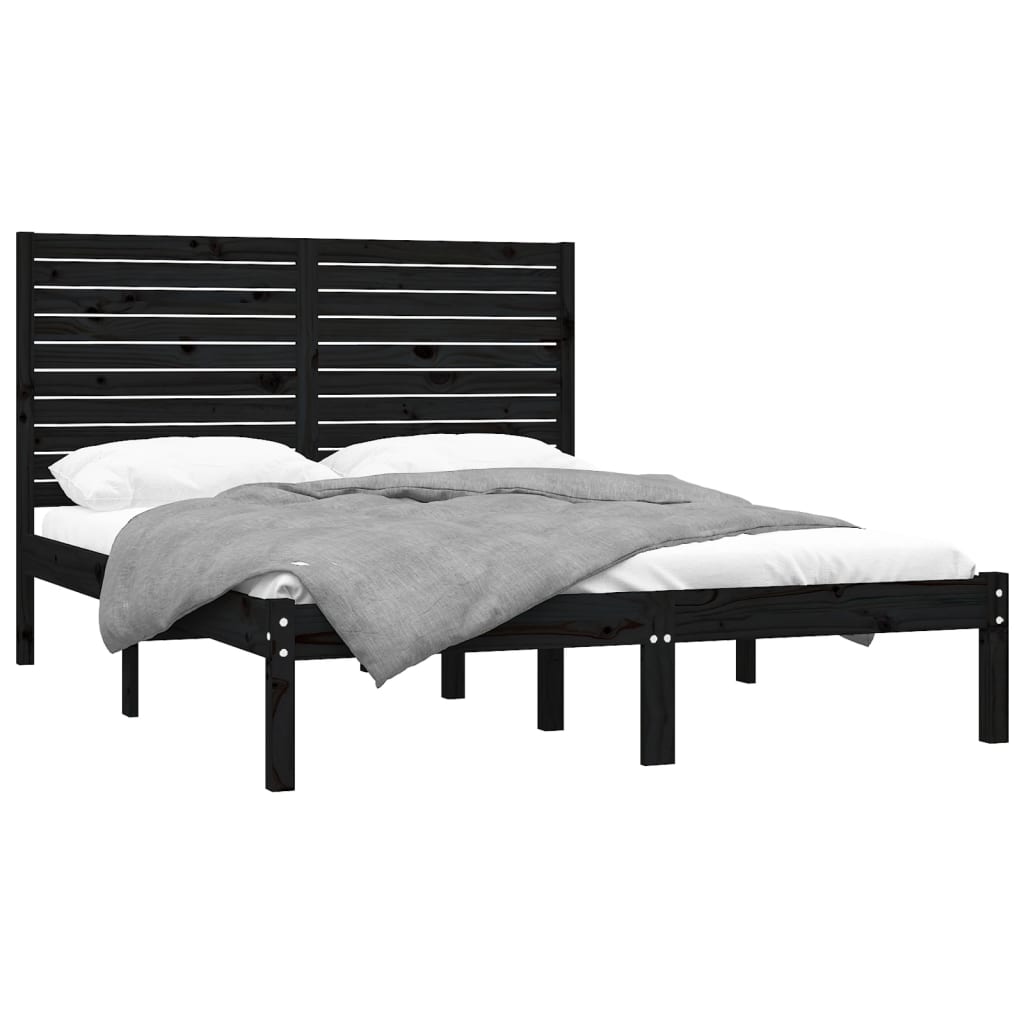 Okvir za krevet od masivnog drva crni 150 x 200 cm veliki