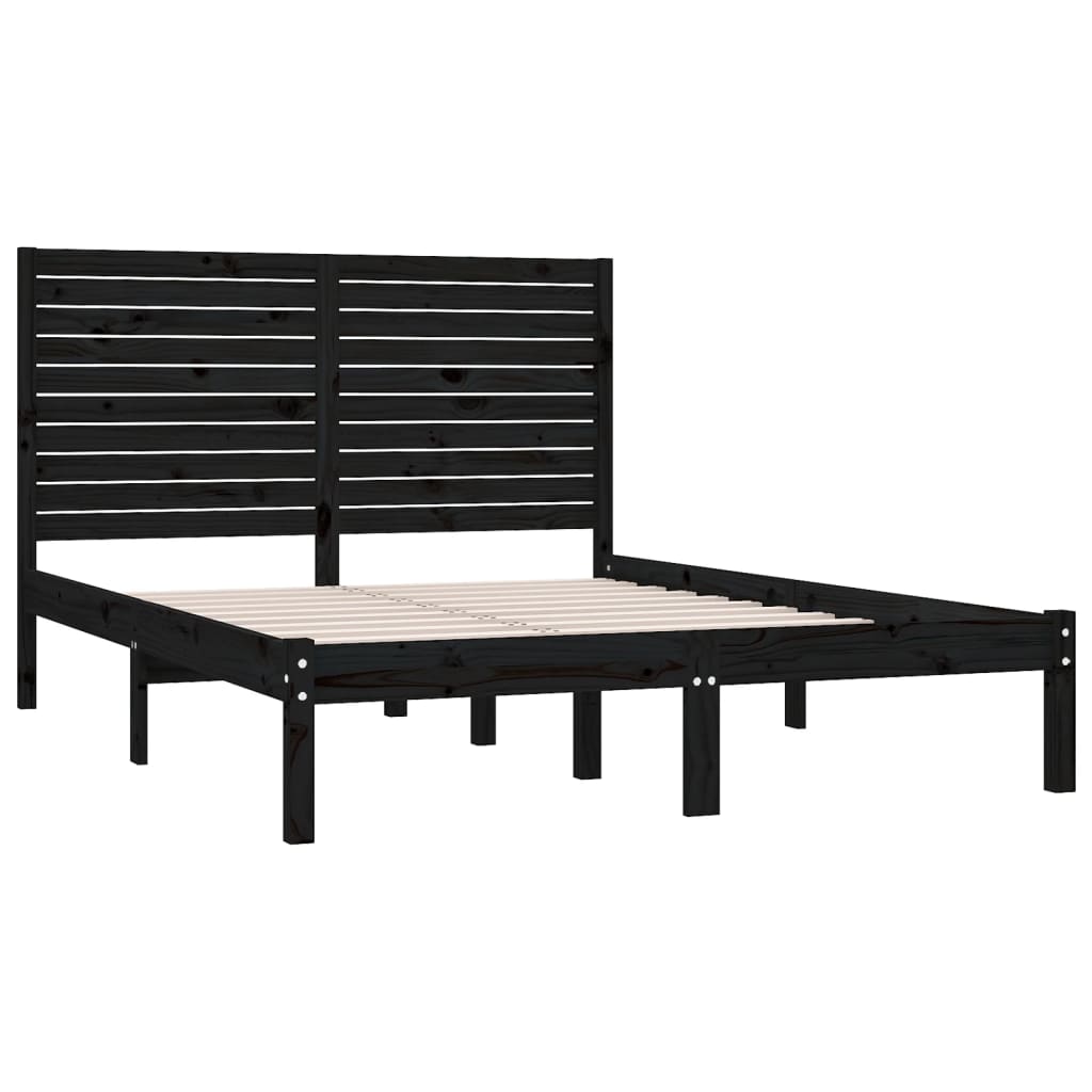 Okvir za krevet od masivnog drva crni 150 x 200 cm veliki