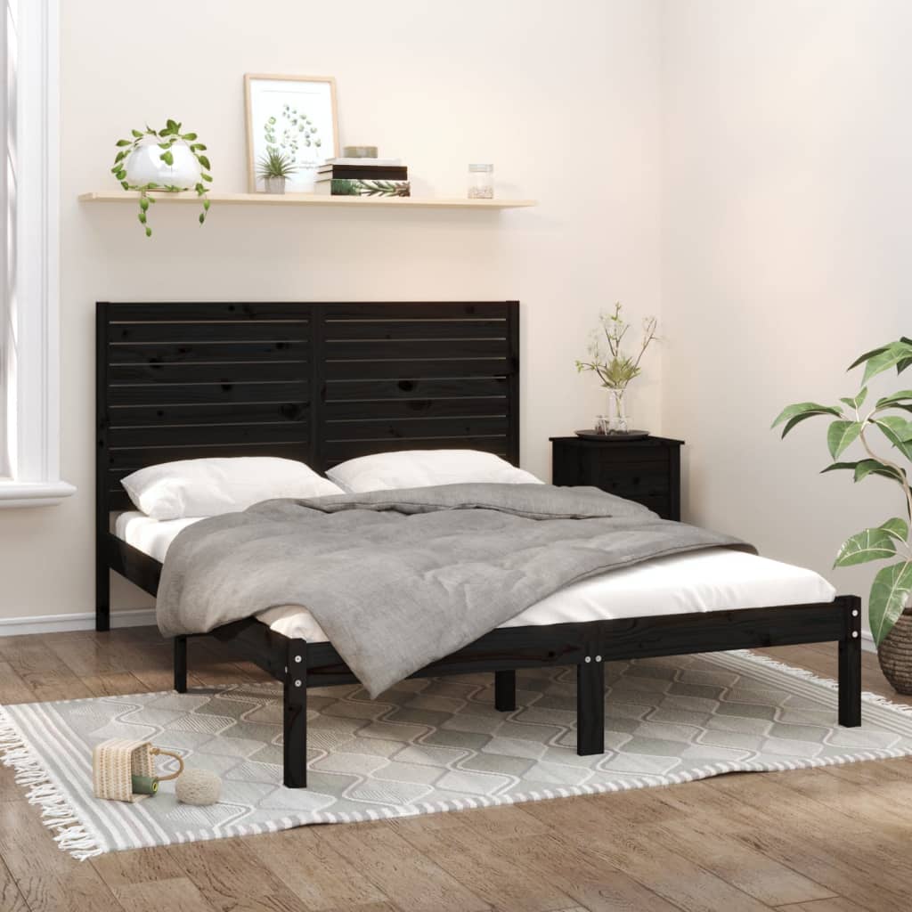 Okvir za krevet od masivnog drva crni 150 x 200 cm veliki